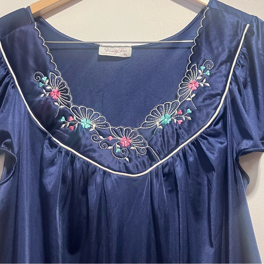 Vintage Vanity Fair Satin Embroidered Nightgown Caftan Cottagecore Slip Dress - Picture 2 of 12